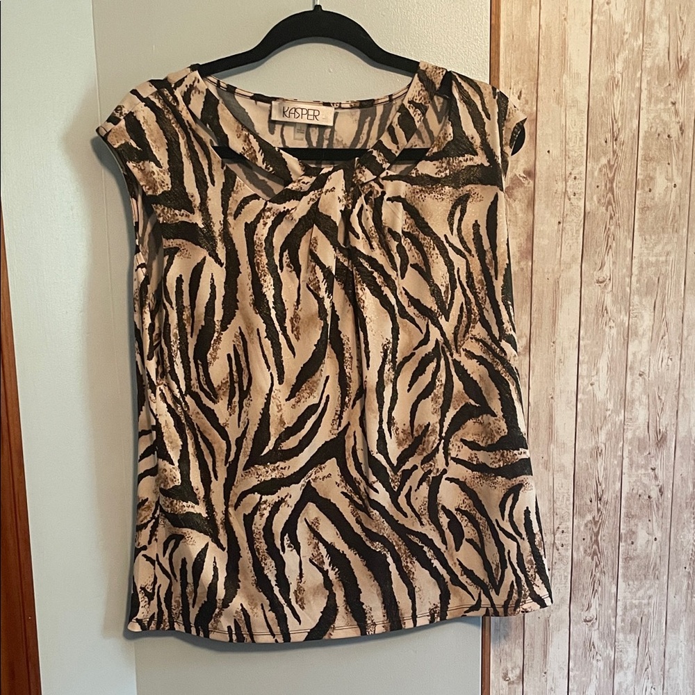 Kasper Women's Animal Print Blouse - Black and Tan